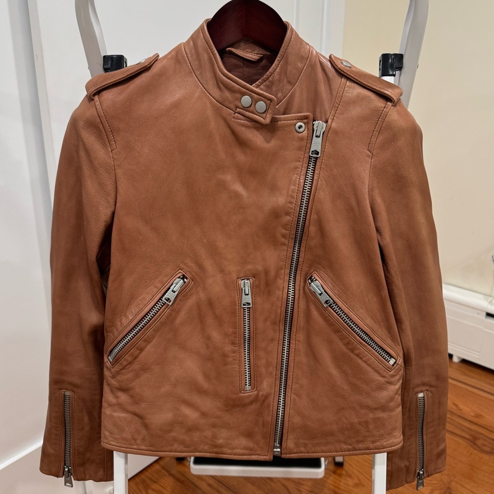 All Saints Brown Leather Biker Jacket